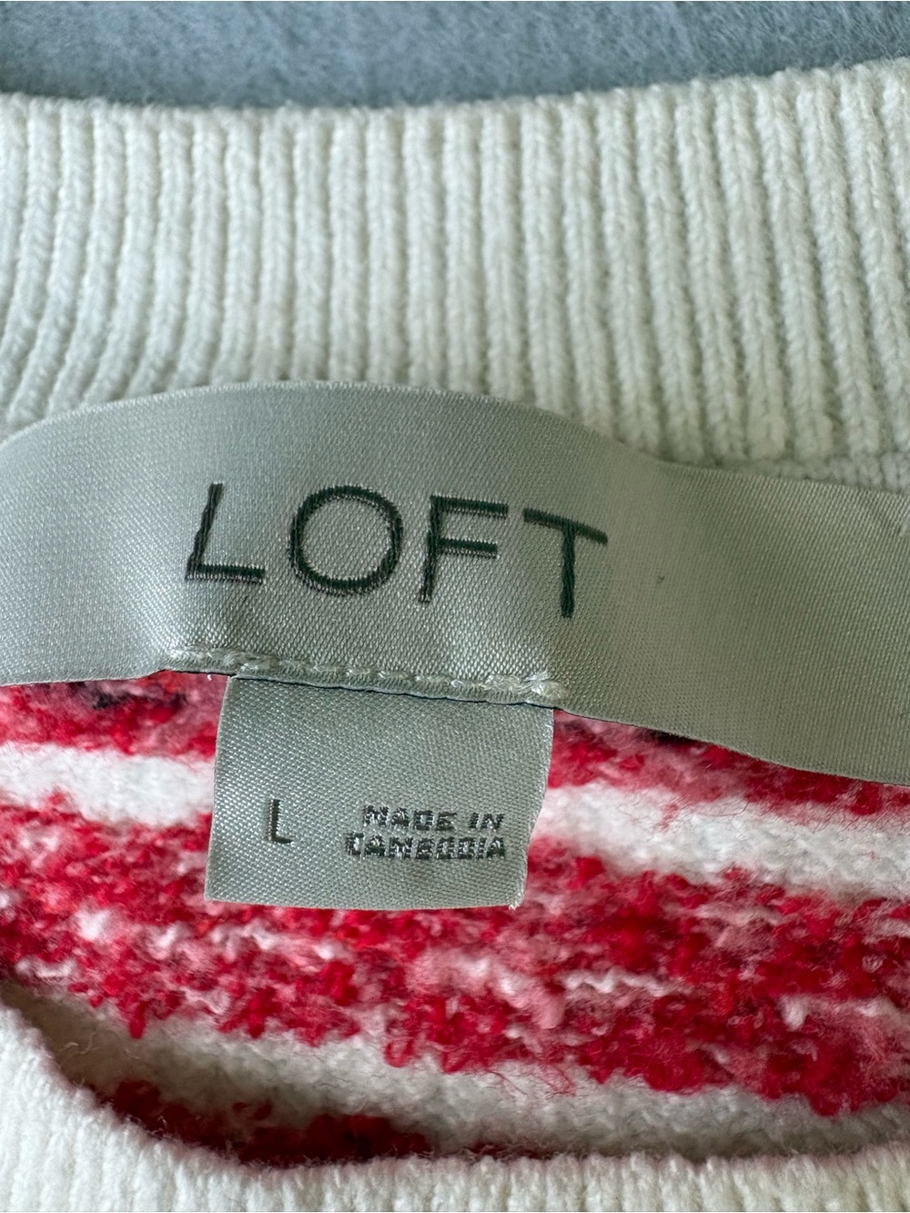 LOFT Fair Isle Red & White Striped Everyday Crewneck Sweater Sz L - Picture 3 of 6